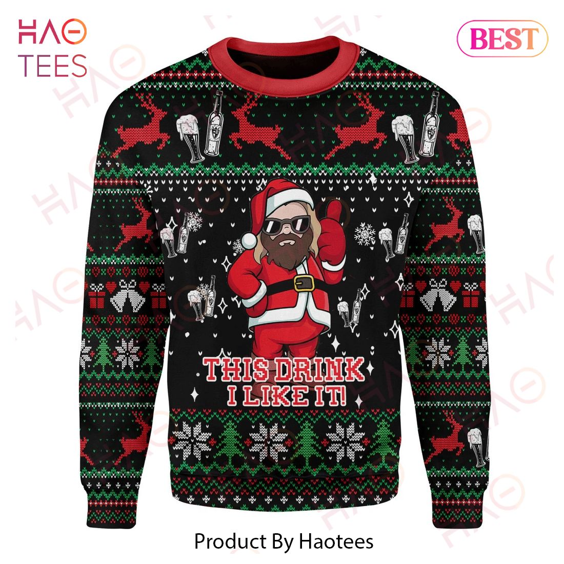 MV Christmas Ugly Sweater Santa Thor This Drink I Like It Beer Christmas Pattern Black Sweater 2022 MV Christmas Ugly Sweater Santa Thor This Drink I Like It Beer Christmas Pattern Black Sweater 2022