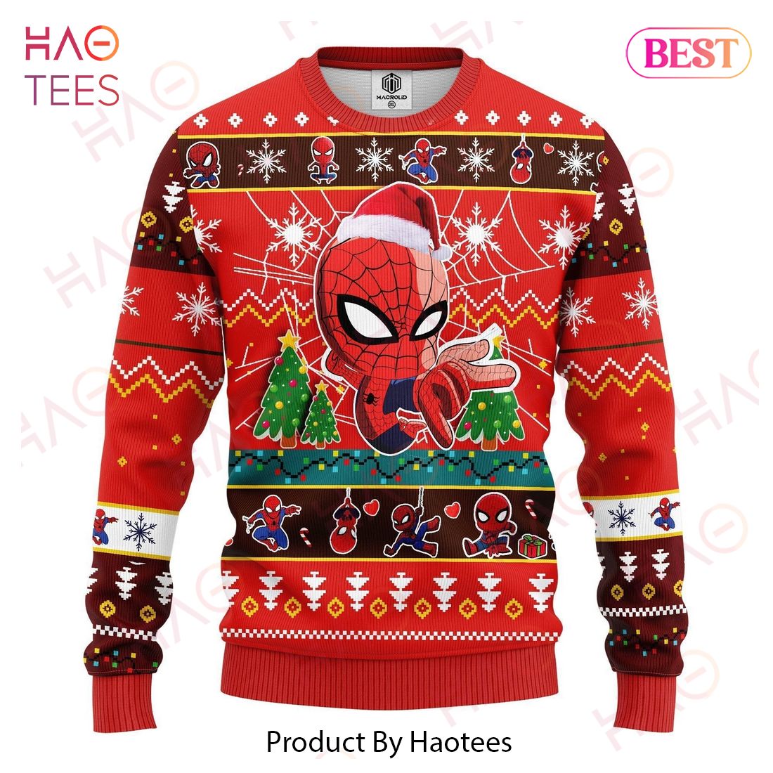MV Christmas Ugly Sweater Spider Man Chibi Cute Christmas Pattern Red Sweater 2022