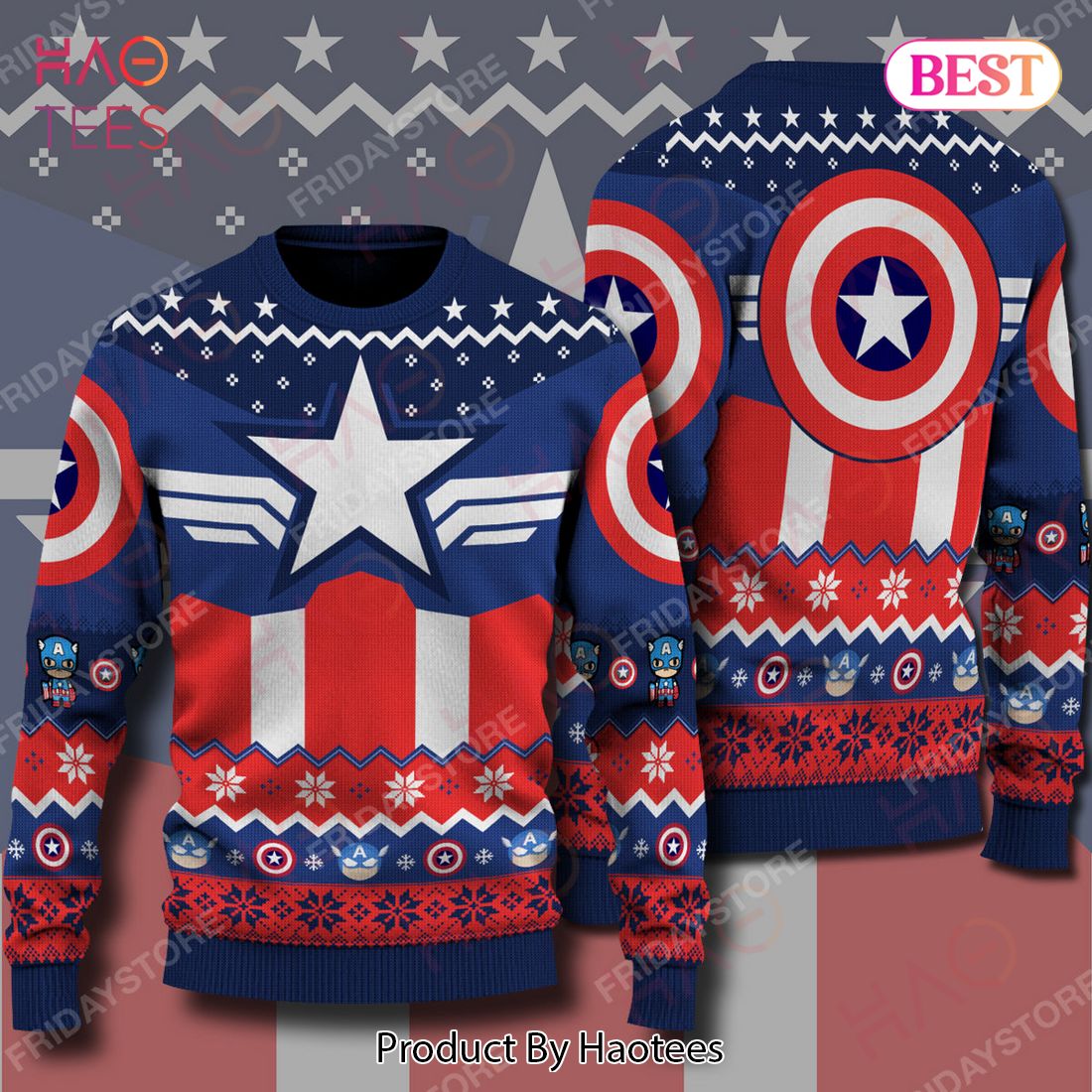 MV Ugly Sweater MV Captain Superhero Pattern Christmas Sweater High Quality Capttain America Sweater 2022