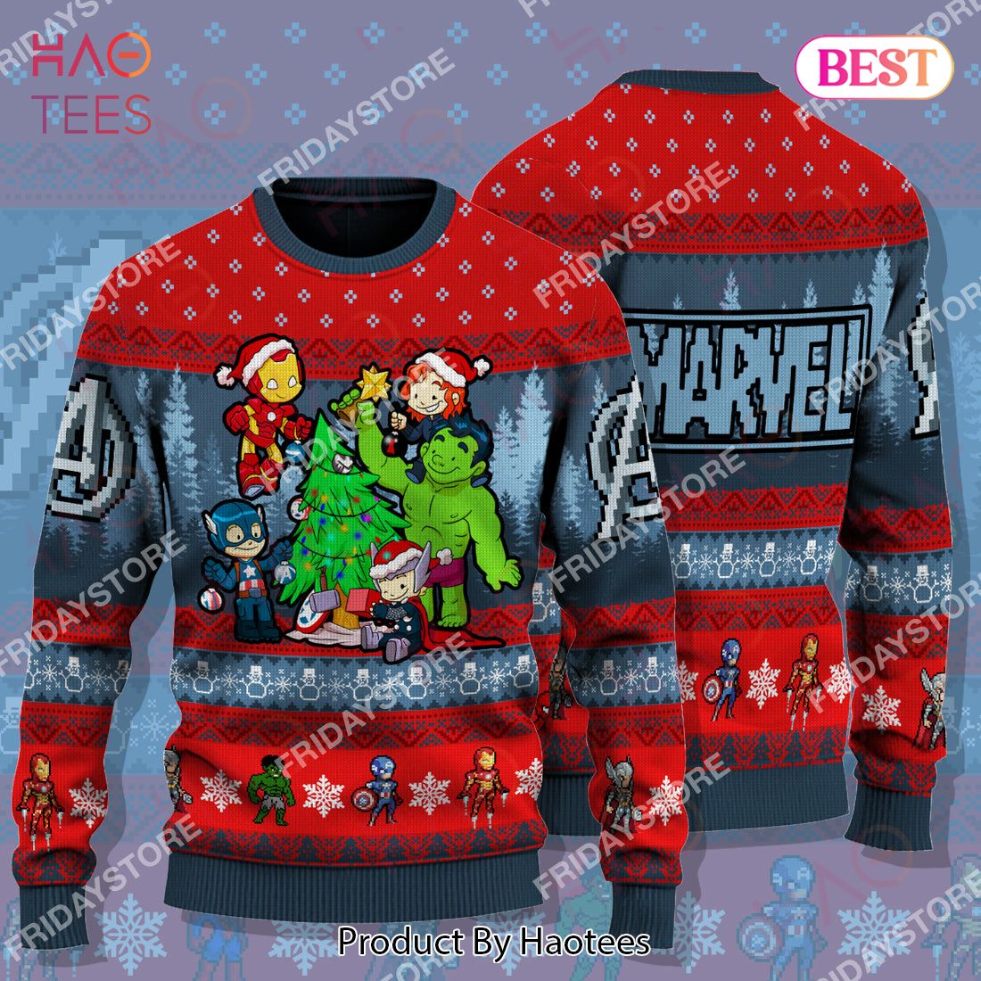 MV Ugly Sweater MV Super Heroes With Christmas Tree Christmas Sweater Amazing MV Avengers Sweater 2022