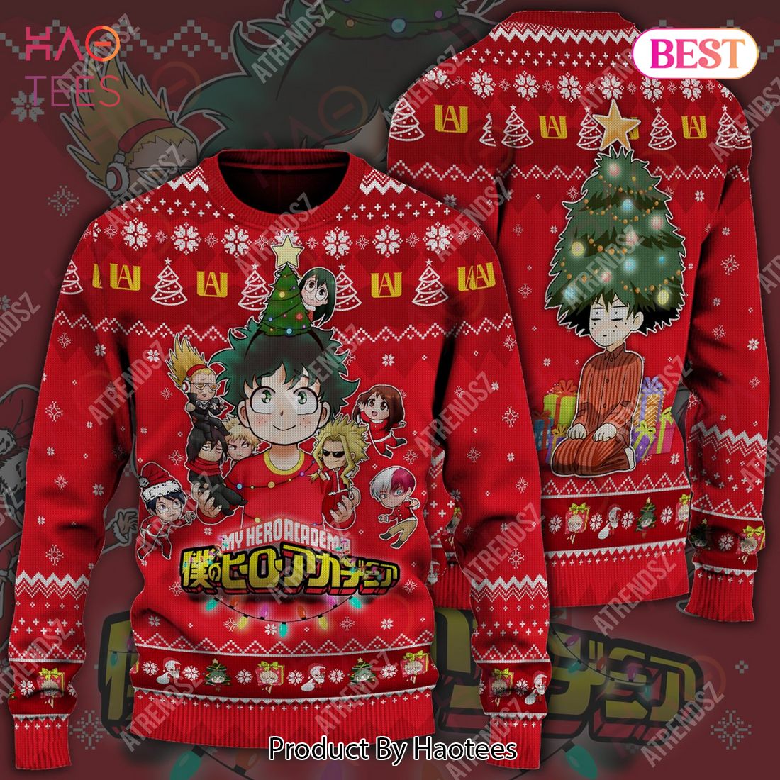 My Hero Academia Sweater Christmas Tree Midoriya Izuku Red Funny Ugly Sweater 2022