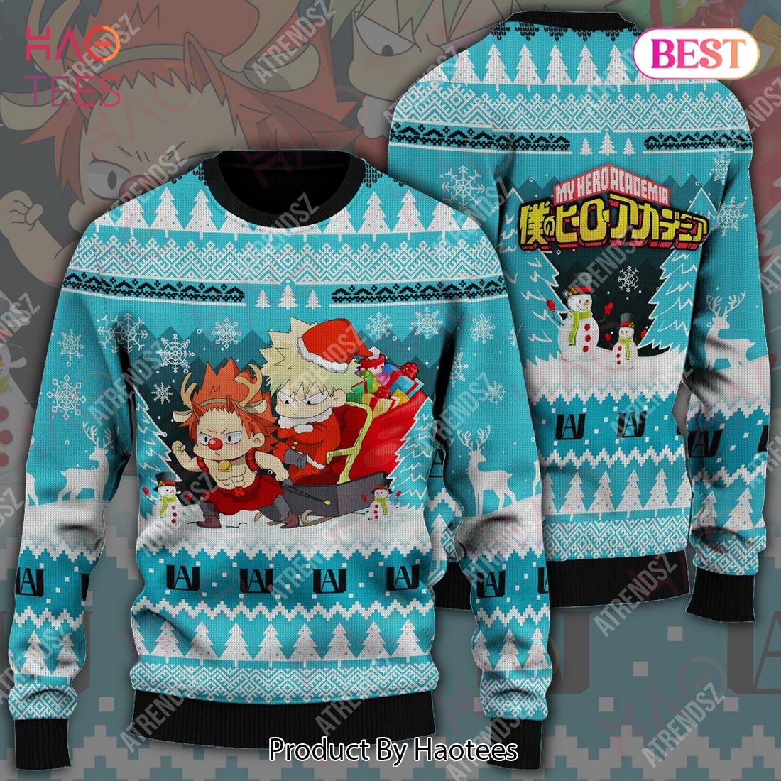 My Hero Academia Sweater Kirishima Eijirou Bakugo Christmas Blue Ugly Sweater 2022 My Hero Academia Sweater Kirishima Eijirou Bakugo Christmas Blue Ugly Sweater 2022