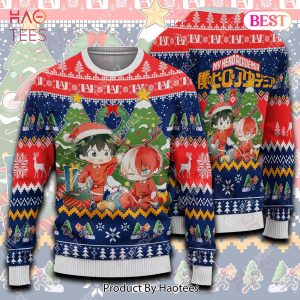 My Hero Academia Sweater Todoroki Shouto Midoriya Izuku Christmas Tree Blue Red Ugly Sweater 2022
