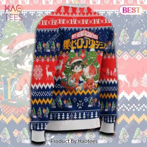 My Hero Academia Sweater Todoroki Shouto Midoriya Izuku Christmas Tree Blue Red Ugly Sweater 2022