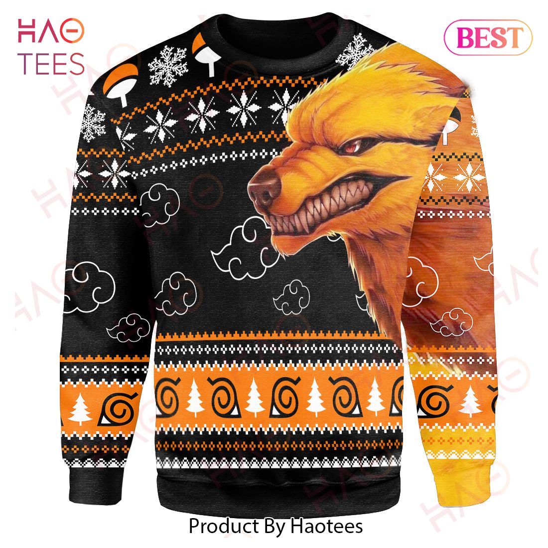 Naruto Sweater Naruto Kurama Fire Orange Black Christmas Ugly Sweater 2022