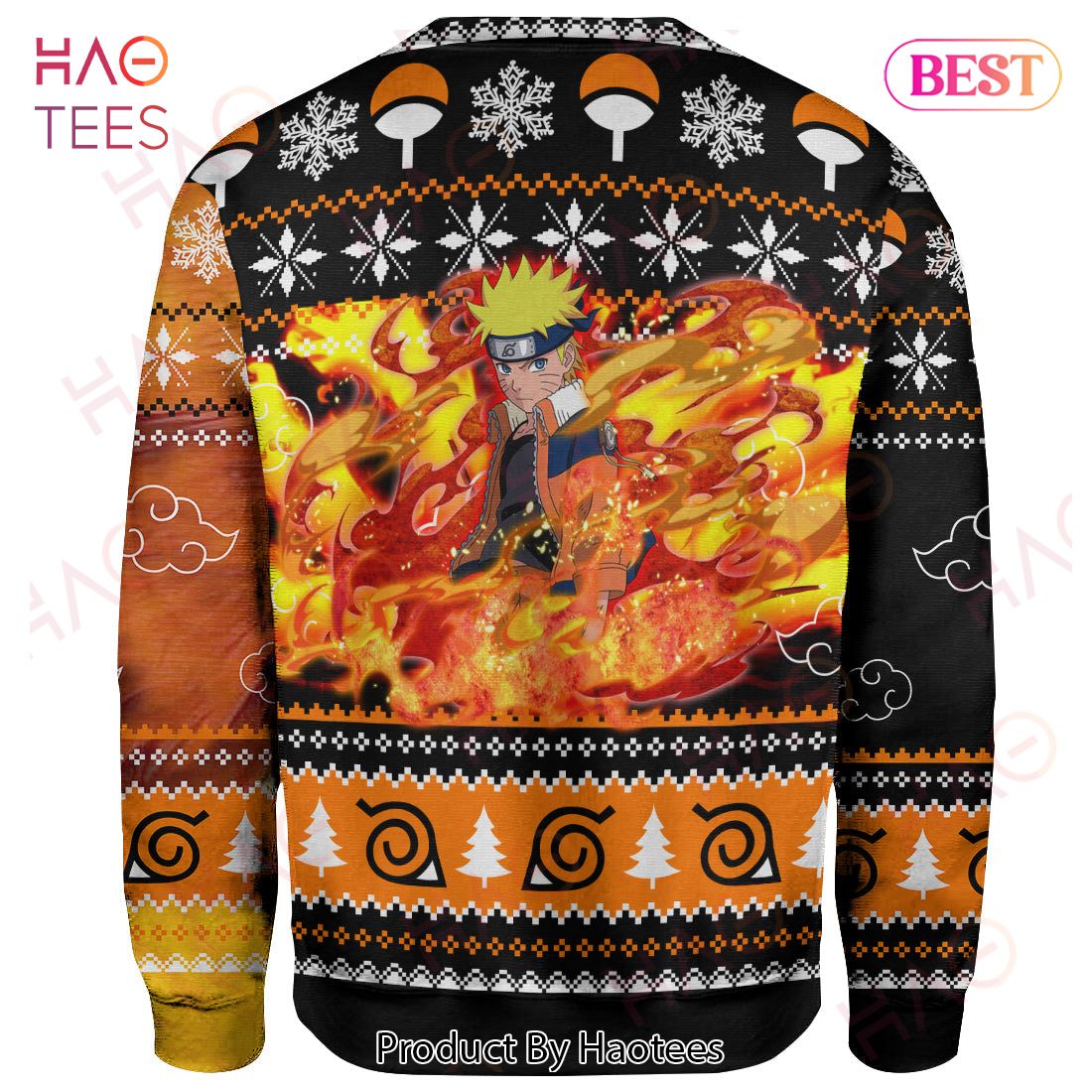 Naruto Sweater Naruto Kurama Fire Orange Black Christmas Ugly Sweater 2022