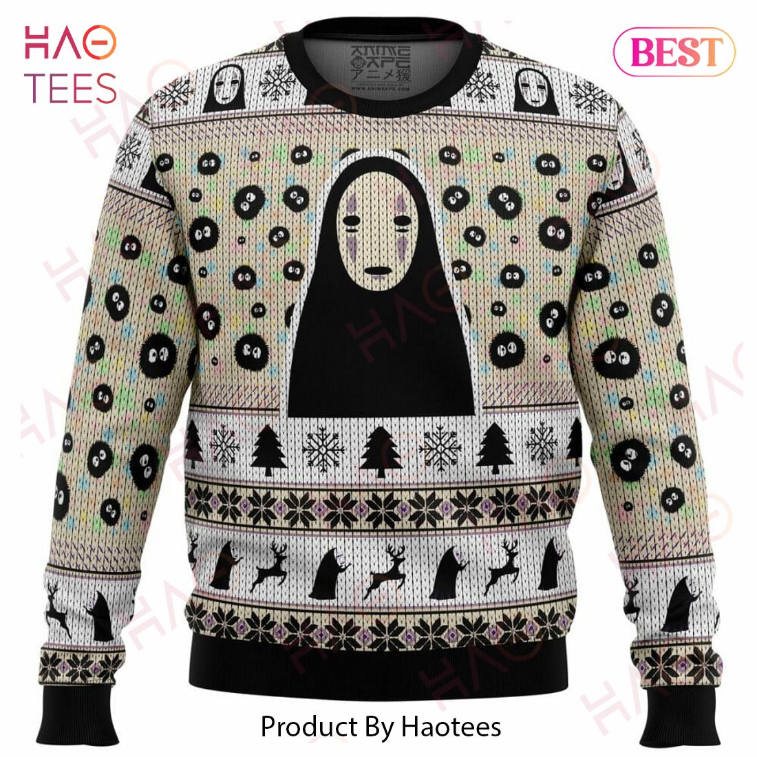 No Face and Soot Sprites Spirited Away Studio Ghibli Ugly Christmas Sweater