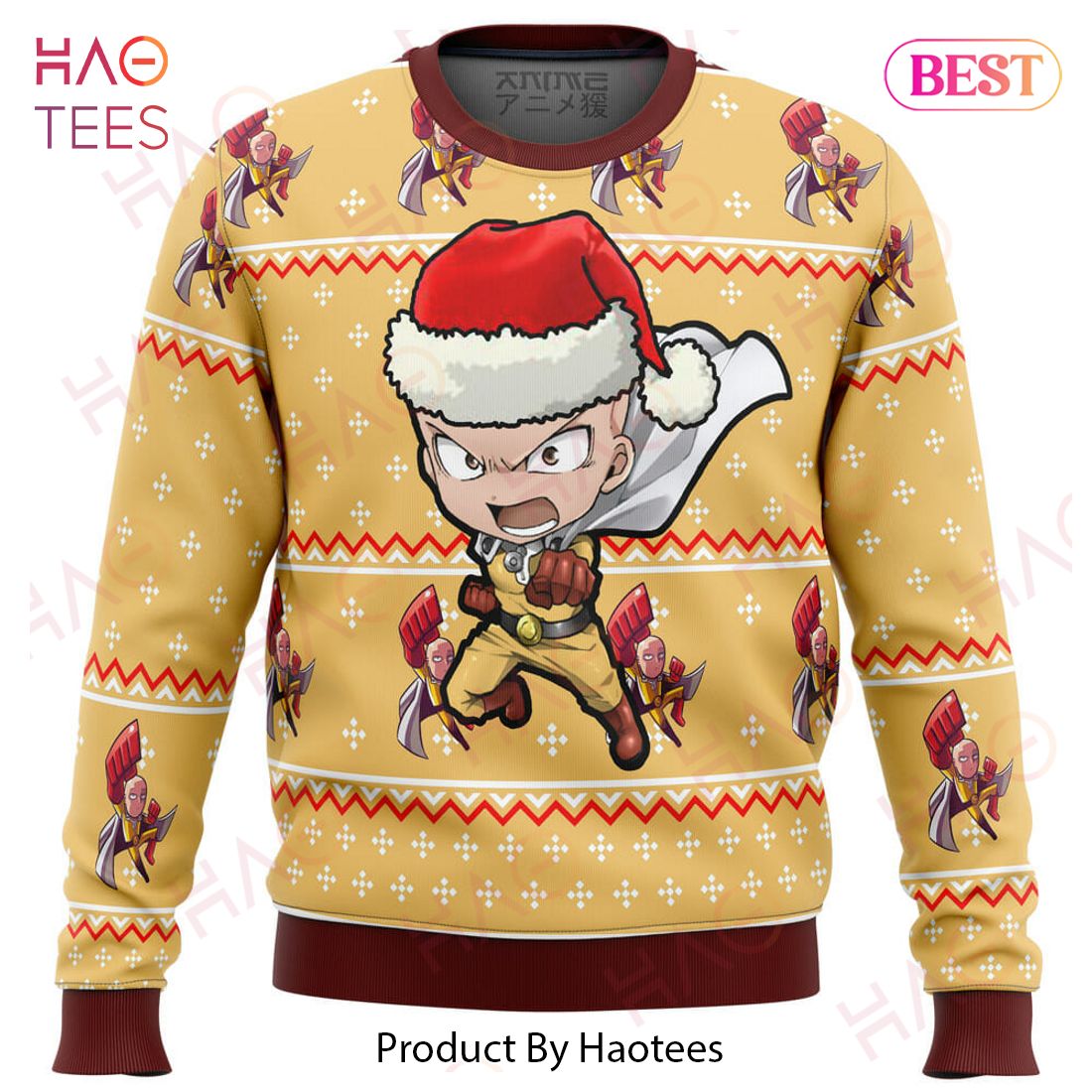 One Punch Chibi Saitama Ugly Christmas Sweater