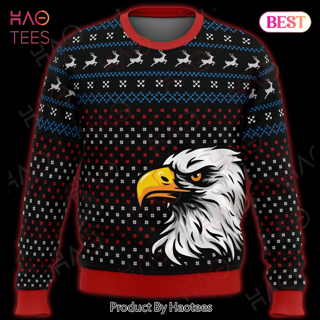 Patriotic Ugly Christmas Sweater Patriotic Eagle Christmas Pattern Black Sweater 2022