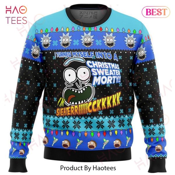 Rick And Morty Christmas Sweater I Turned Myself Into A Christmas Sweater Morty Black Blue Ugly Sweater 2022