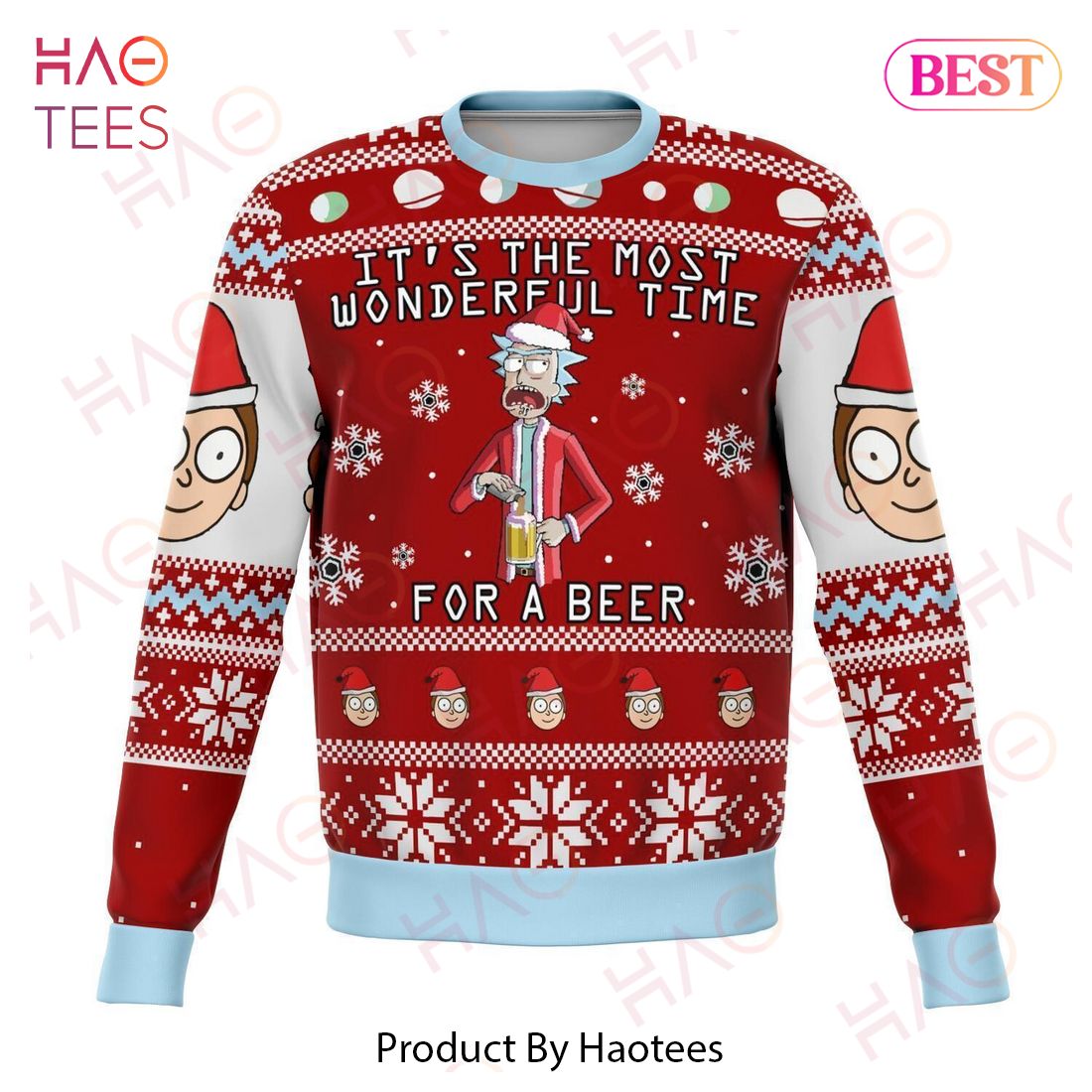 Rick And Morty Christmas Sweater It's The Most Wonderful Time For A Beer Red Ugly Sweater 2022