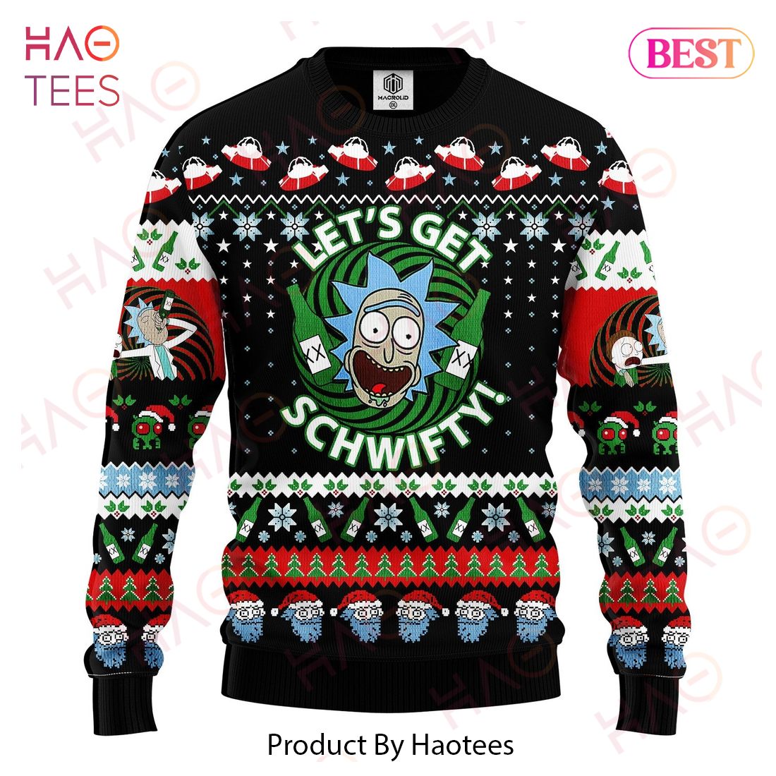 Rick And Morty Christmas Sweater Let’s Get Schwifty Beer Black Ugly Sweater 2022