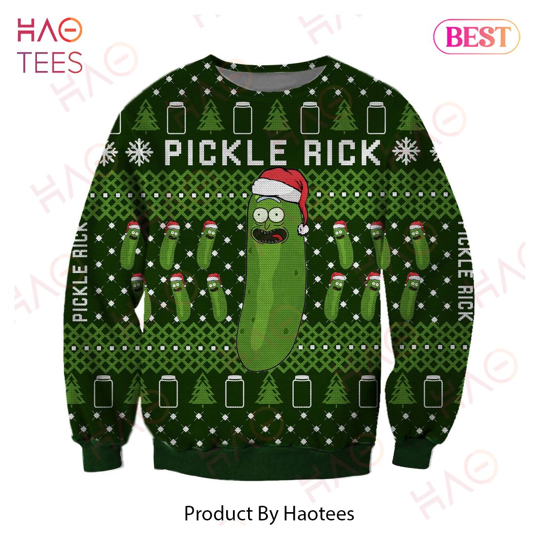 Rick And Morty Christmas Sweater Pickle Rick Christmas Tree Pattern Green Ugly Sweater 2022