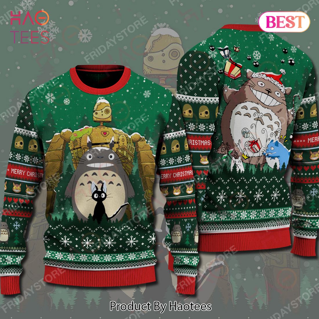 S.Ghibli Ugly Sweater S.Ghibli Toro And Kiki’s Cat Christmas Sweater Awesome Totoro Ugly Sweater 2022