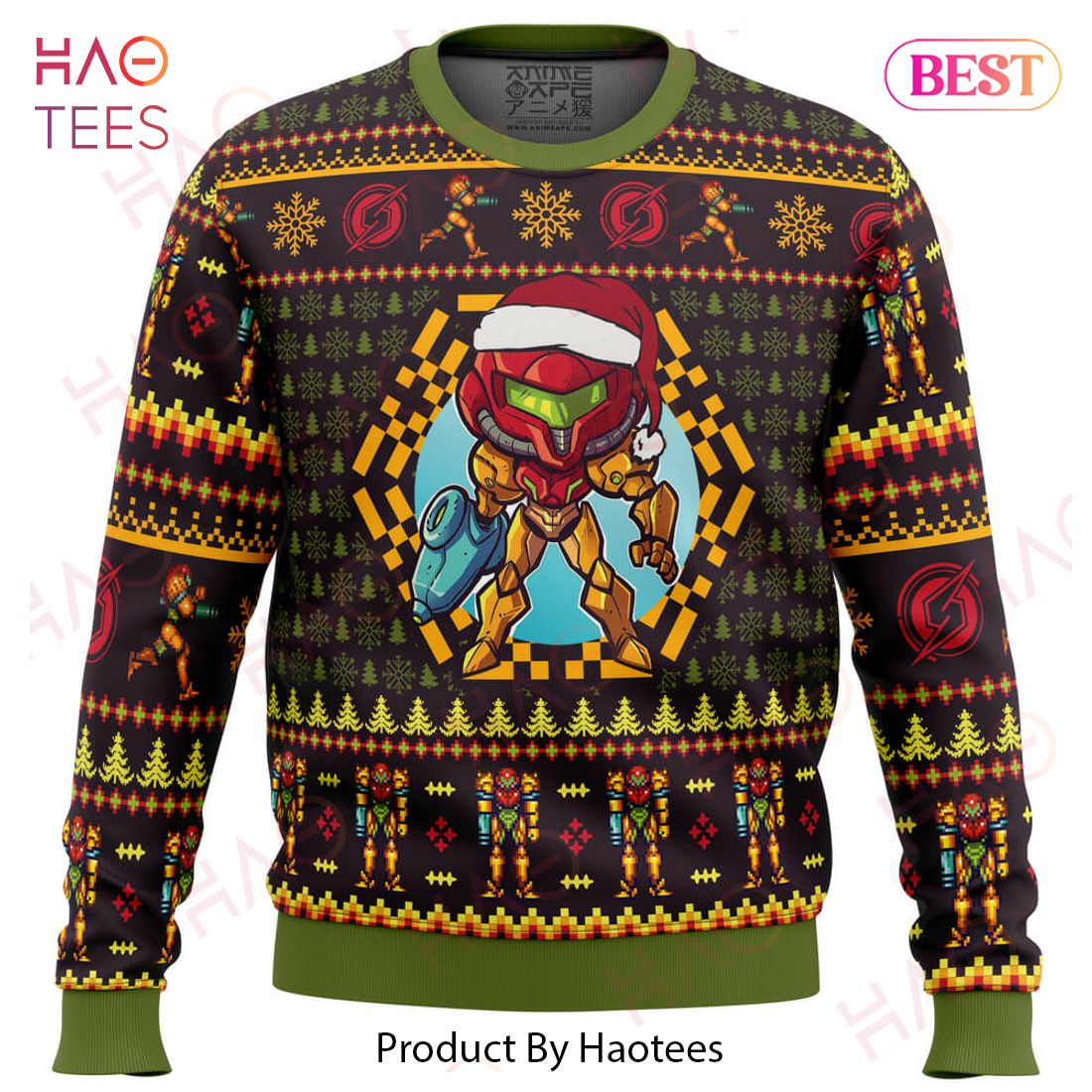 Santa Samus Aran Metroid Ugly Christmas Sweater