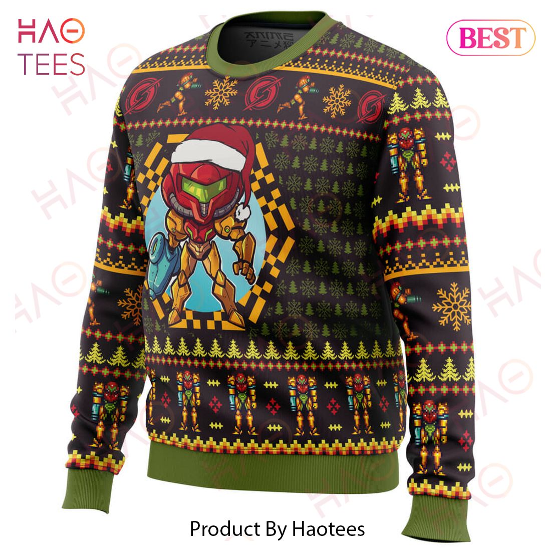 Santa Samus Aran Metroid Ugly Christmas Sweater Santa Samus Aran Metroid Ugly Christmas Sweater