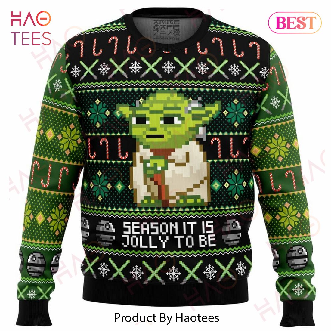 Season It Is Jolly To Be Yoda Ugly Christmas Sweater Season It Is Jolly To Be Yoda Ugly Christmas Sweater