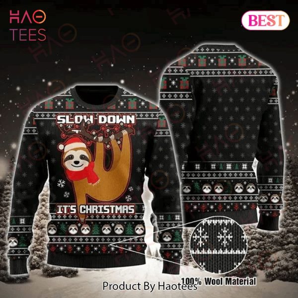 Sloth Ugly Christmas Sweater Sloth Slow Down It’s Christmas Black Sweater 2022