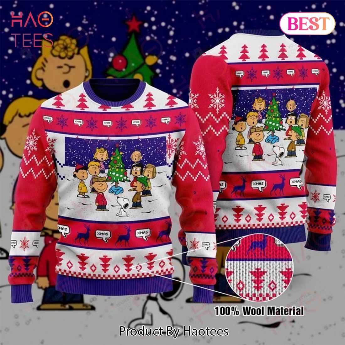 Snoopy Christmas Ugly Sweater Snoopy Charlie Brown Peanuts Characters Christmas Night Pink Blue Sweater 2022