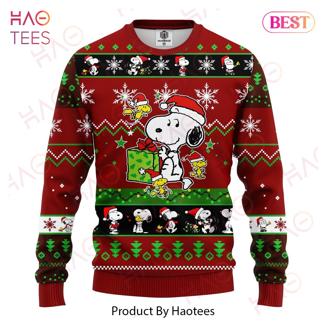 Snoopy Christmas Ugly Sweater Snoopy With Presents Christmas Pattern Red Sweater 2022