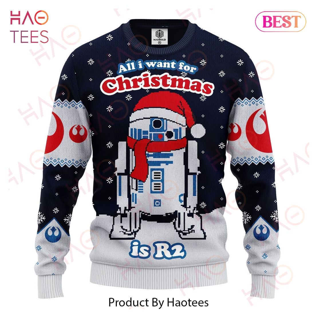 SW Christmas Sweater All I Want For Christmas Is R2 Blue White Ugly Sweater 2022