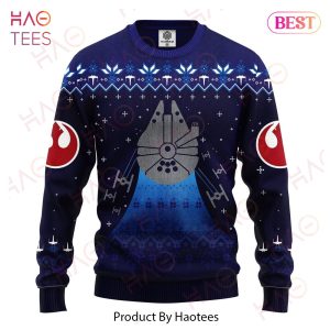 SW Christmas Sweater SW Winter Millennium Falcon Blue Navi Ugly Sweater 2022