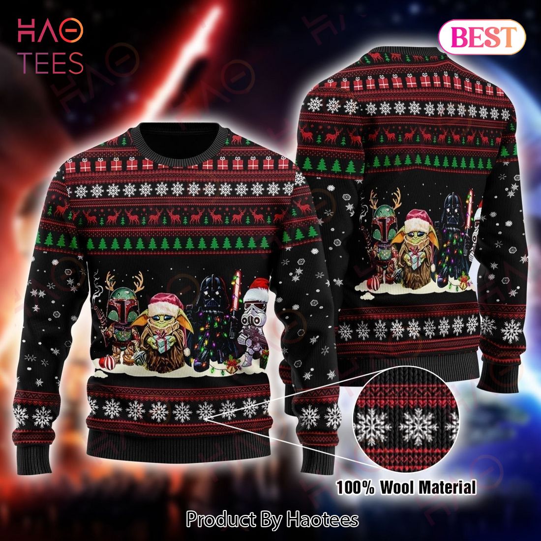 SW Sweater Mandalorian Christmas Sweater Mandalorian Grogu Darth Vader Stormtrooper Christmas Pattern Black Ugly Sweater 2022