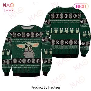 SW Sweater Mandalorian Christmas Sweater Mandalorian Helmet Pattern Grogu Green Ugly Sweater 2022