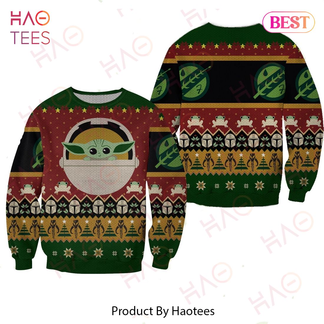 SW Ugly Sweater Baby Yoda Grogu Christmas Pattern Green Sweater 2022