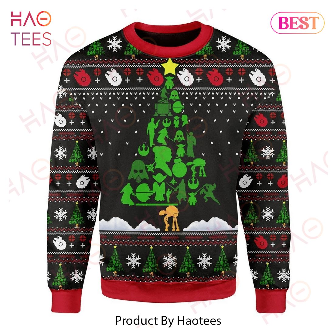 SW Ugly Sweater SW Silhouette Christmas Tree Green Black Red Sweater 2022