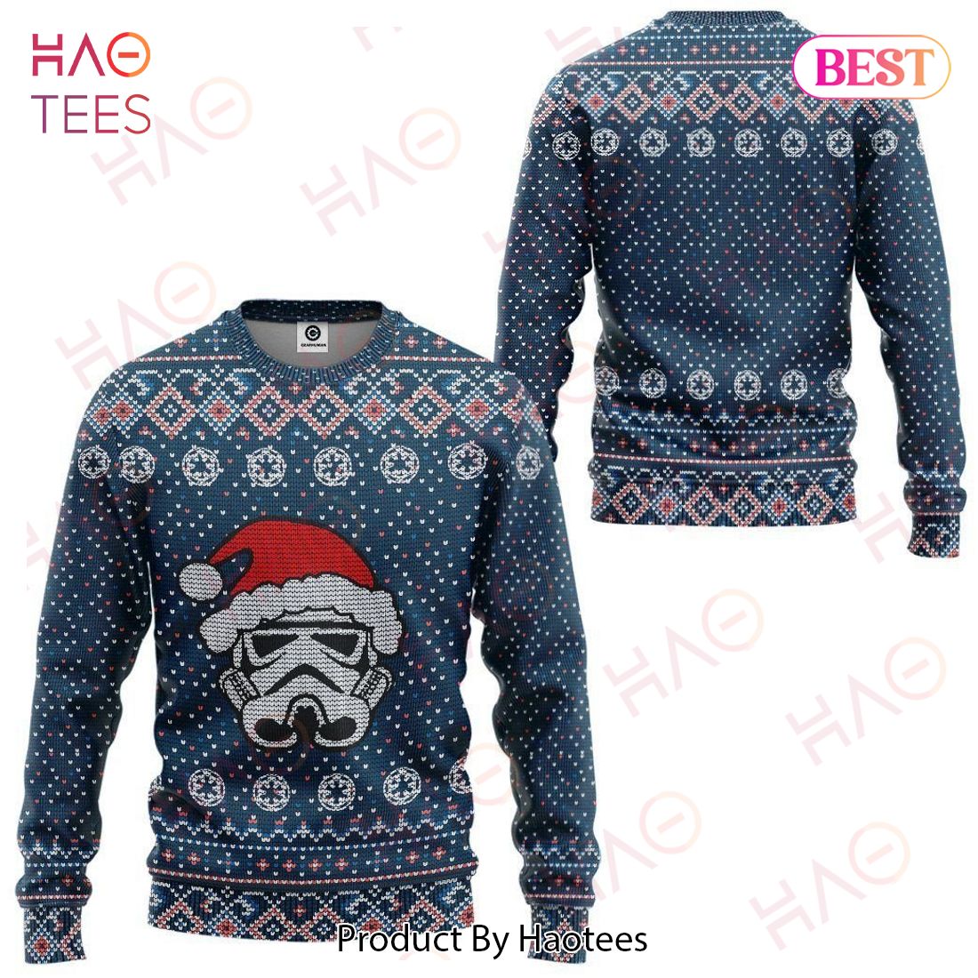 SW Ugly Sweater SW Stormtrooper Christmas Hat Galactic Republic Pattern Blue Sweater 2022