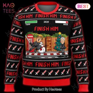 Trump Ugly Christmas Sweater Trump Finish Him Pattern Black Red Sweater 2022