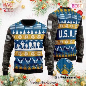 Veteran Sweater Soldier US Air Force Grey Blue Veteran Christmas Ugly Sweater 2022