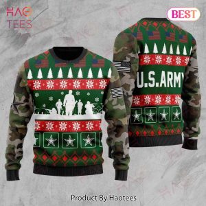 Veteran Sweater United States Army Camo Green Veteran Christmas Ugly Sweater 2022