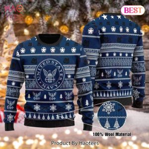 Veteran Sweater United States Navy Stars Christmas Pattern Blue Ugly Sweater 2022