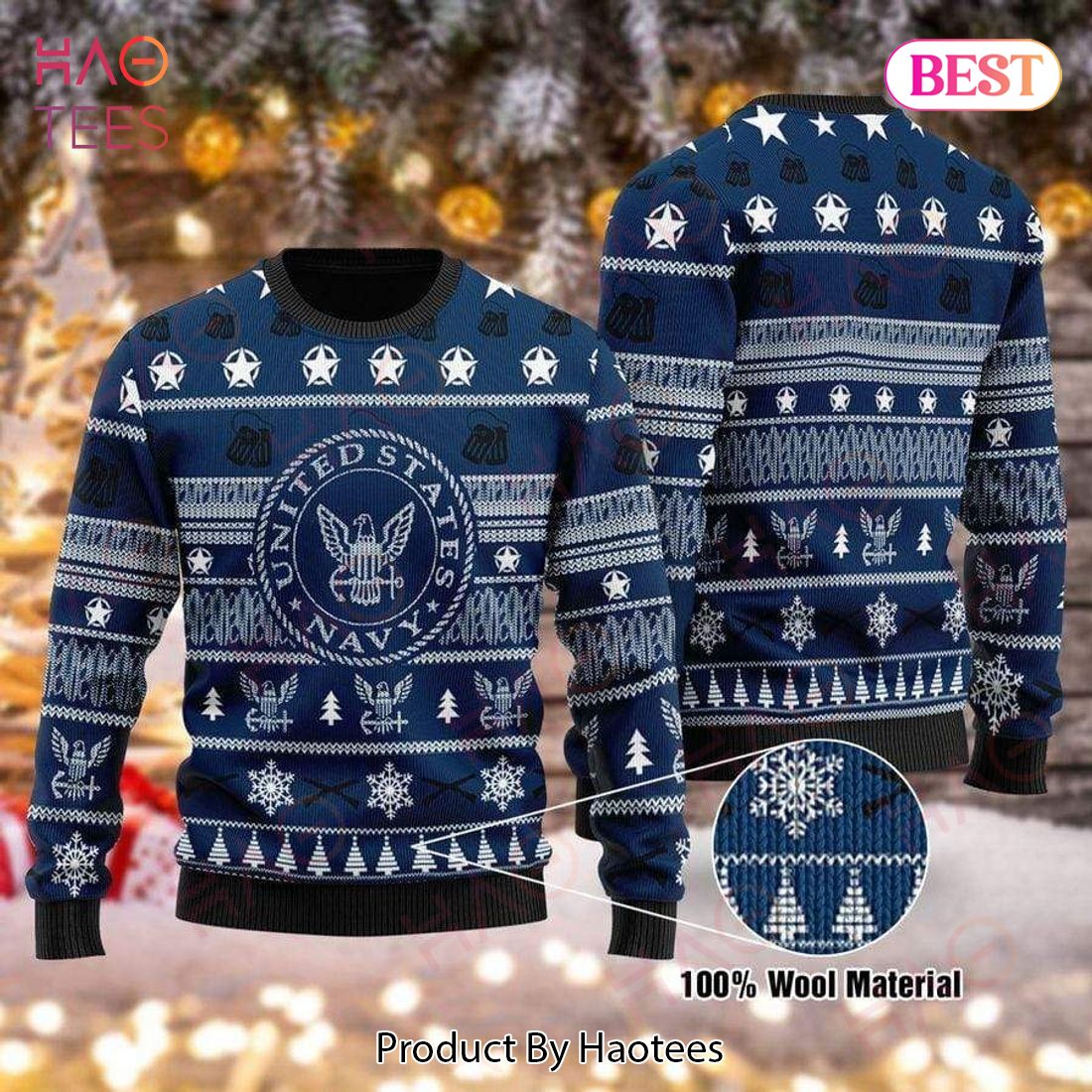 Veteran Sweater United States Navy Stars Christmas Pattern Blue Ugly Sweater 2022 Veteran Sweater United States Navy Stars Christmas Pattern Blue Ugly Sweater 2022
