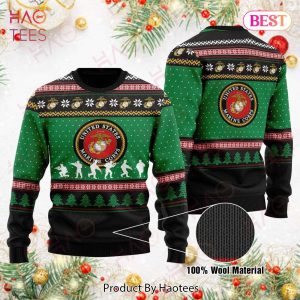 Veteran Sweater US Marine Corps Seal Green Black Christmas Pattern Veteran Ugly Sweater 2022