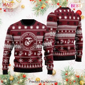 Veteran Sweater US Marine Corps Seal Stars Christmas Pattern Veteran Ugly Sweater 2022