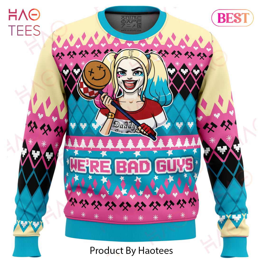 We're Bad Guys Harley Quinn DC Comics Ugly Christmas Sweater We're Bad Guys Harley Quinn DC Comics Ugly Christmas Sweater