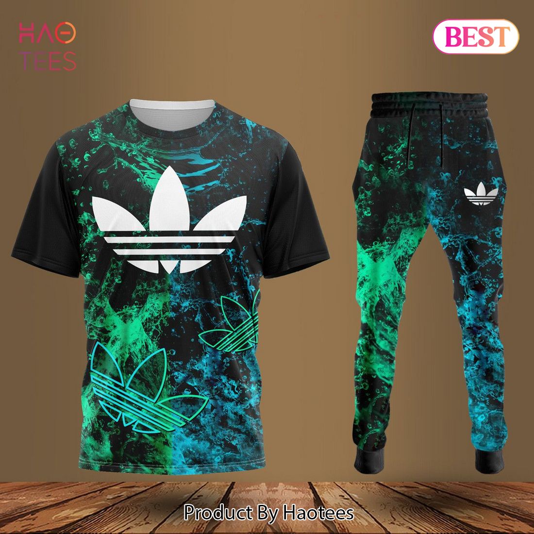 BEST Adidas Green Mix Blue Luxury Brand T-Shirt And Pants POD Design Luxury Store