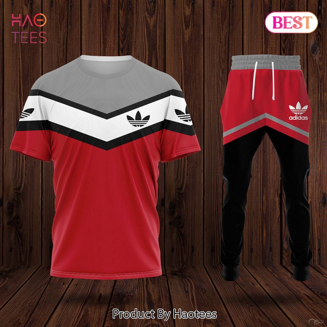 BEST Adidas Luxury Brand Red Grey Black T-Shirt And Pants Limited Edition