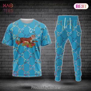 BEST Gucci Full Blue Color Mix Tigger Luxury Brand 3D T-Shirt And Pants POD Design
