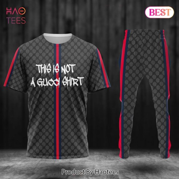 BEST Gucci Luxury Brand Full Black Mix Red Stripe T-Shirt And Pants Limited Edition