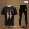 BEST Gucci Luxury Brand Full Black Mix Red Stripe T-Shirt And Pants Limited Edition