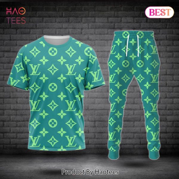 BEST Louis Vuitton Luxury Brand Green T-Shirt And Pants Limited Edition