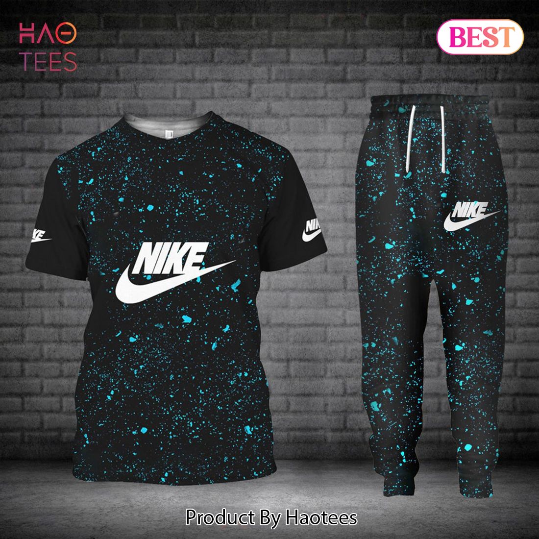 BEST Nike Blue Mix Black Luxury Brand T-Shirt And Pants All Over Printed
