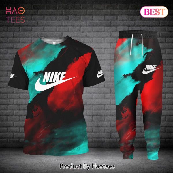 BEST Nike Tie Dye Blue Red Black Luxury Brand T-Shirt And Pants ALL Over Printed