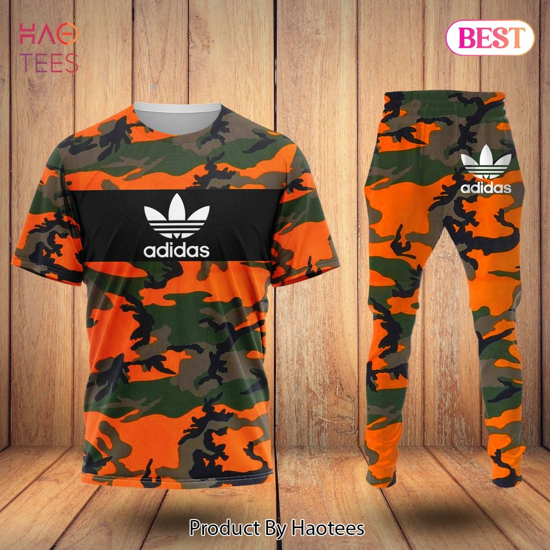 HOT Adidas Army Camouflage Orange Mix Green Luxury Brand T-Shirt And Pants POD Design Luxury Store