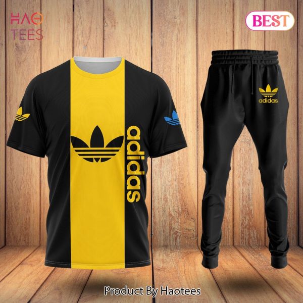 HOT Adidas Luxury Brand Black Mix Gold T-Shirt And Pants Limited Edition