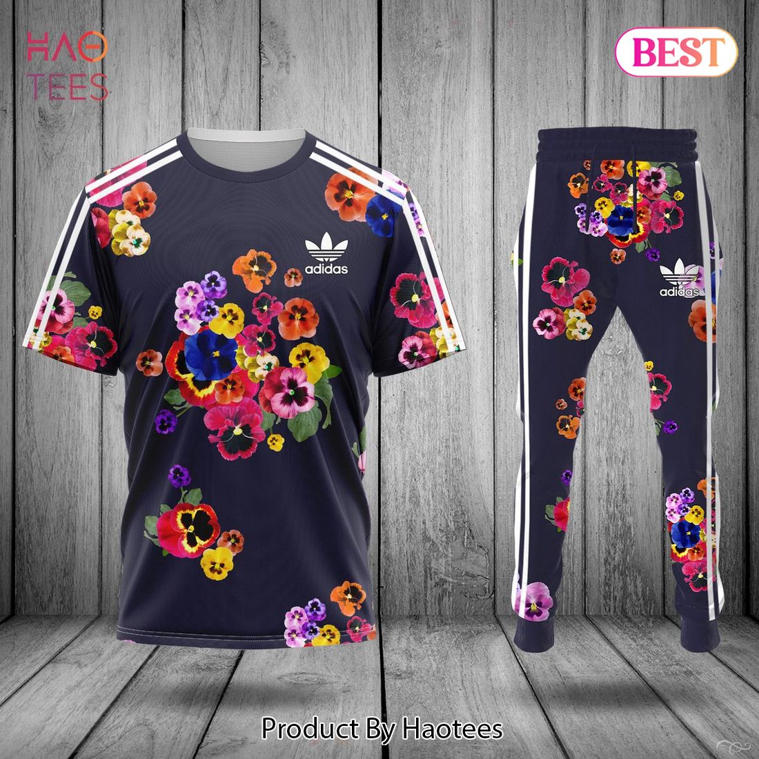 HOT Adidas Printing Flower Luxury Brand T-Shirt And Pants POD Design